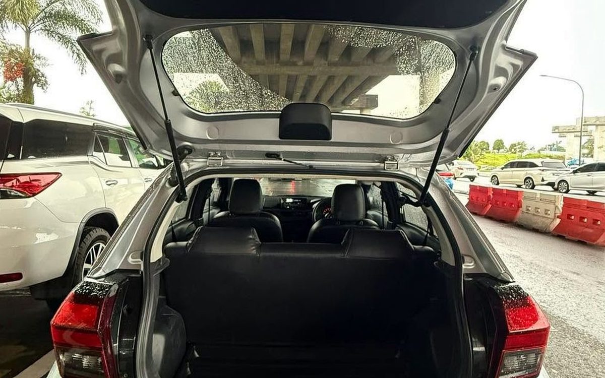 Open boot of a Perodua Axia 2025 rental car