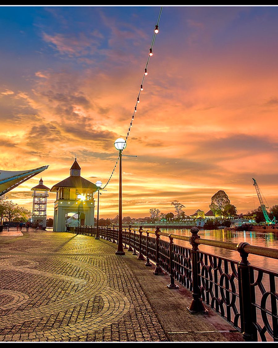 Kuching Waterfront and the Sarawak River at night